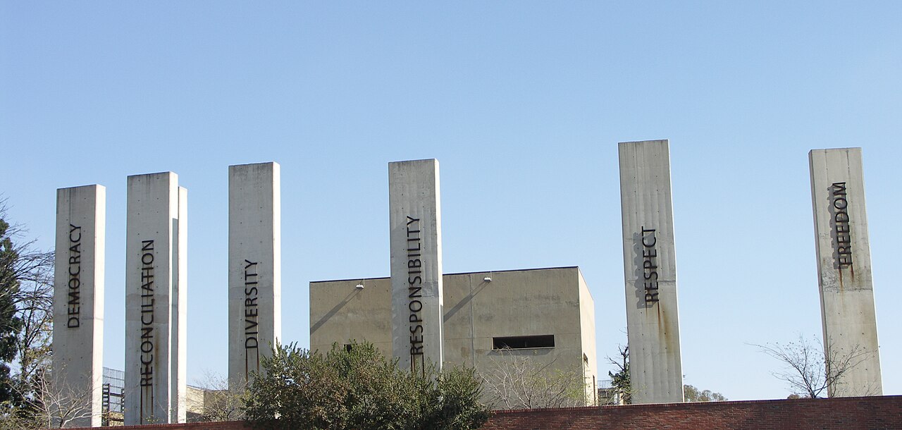The pillars outside the Apartheid Museum in Johannesburg